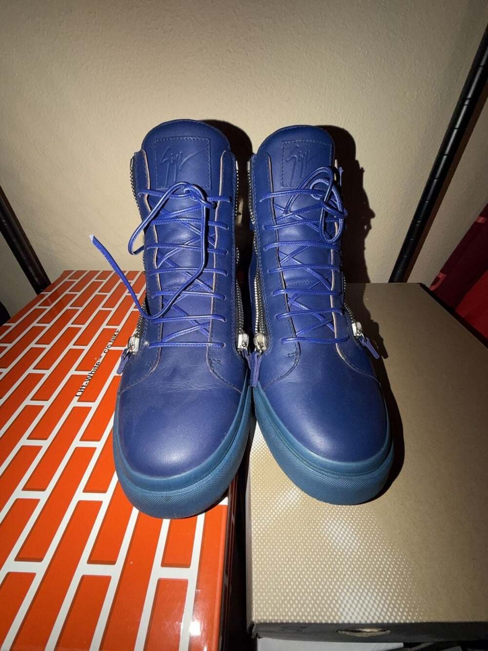 Giuseppe Zanotti Double Zip High Top Sneakers Blue Leather